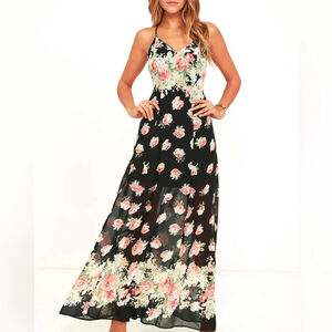 Lulus maxi dress what a wonder floral rose print size large